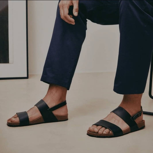 Sandales noires homme en microfibre